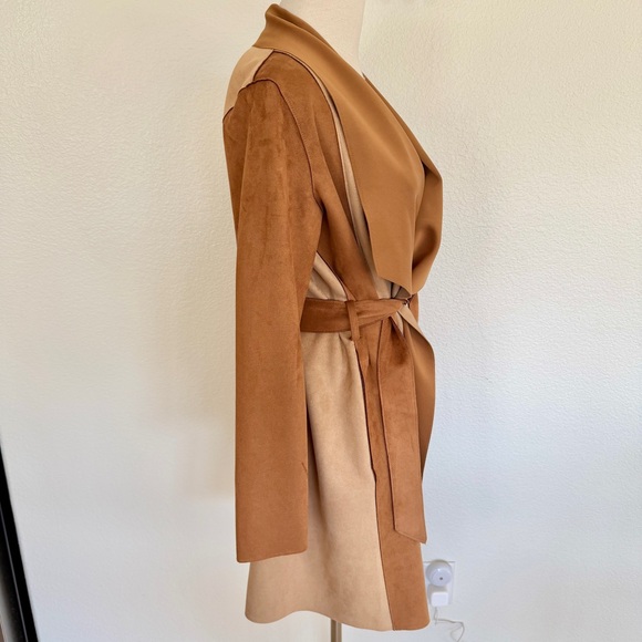 ZARA Brown Tan Faux Suede Patchwork Jacket Trench Coat - Picture 5 of 15